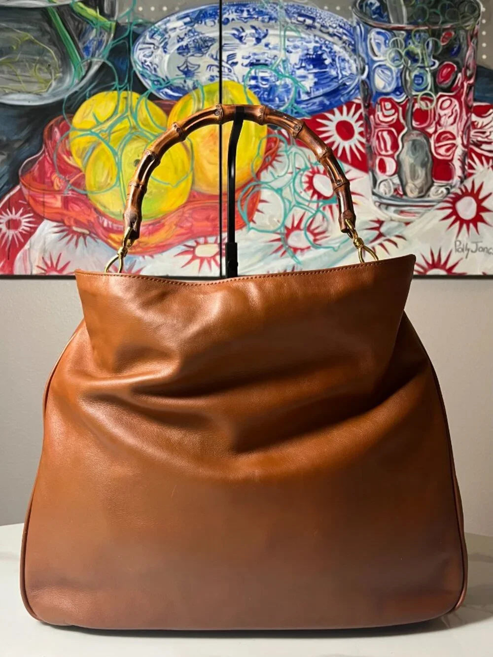 Gucci Tom Ford Vintage Y2K Bamboo Cognac Large Leather Hobo Shoulder Bag